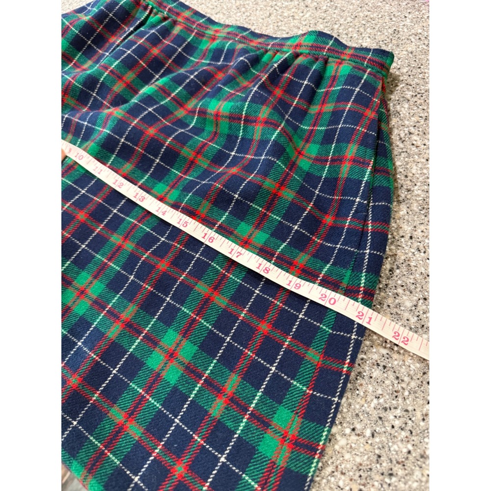 Vintage Pendleton Wool Plaid Midi Skirt Green Navy Red Pockets Made in USA 12 - Picture 9 of 11